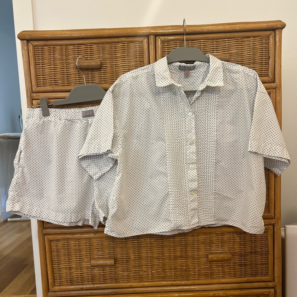 J.Crew tuxedo boxer short pajamas set in polka dot cotton poplin